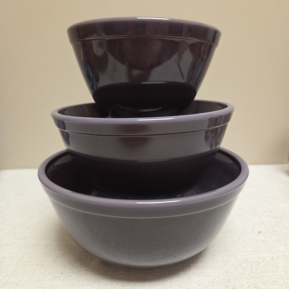 New Mixing Nesting Bowls Set 3 Stackable - Eggplant Purple Glass - Mosser USA